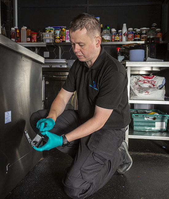 Rat exterminator placing devices for pest control.